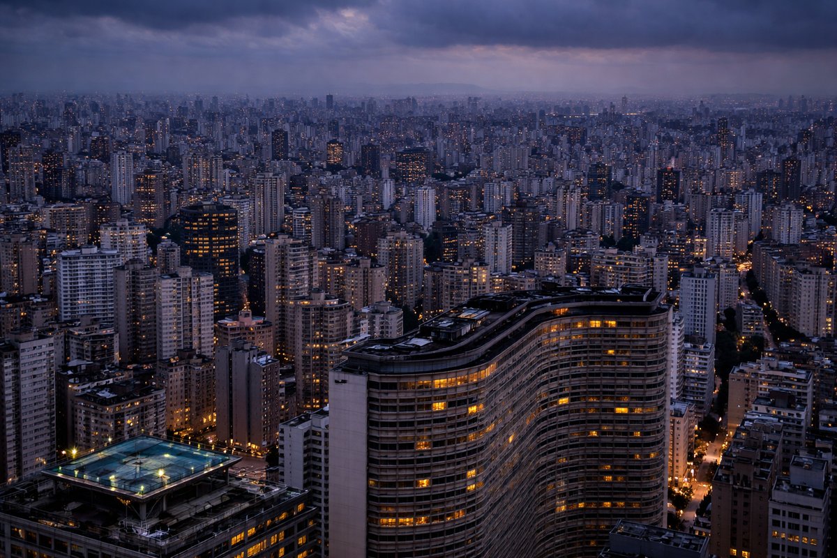 São Paulo at dusk — infinite concrete skyline extending to every horizon